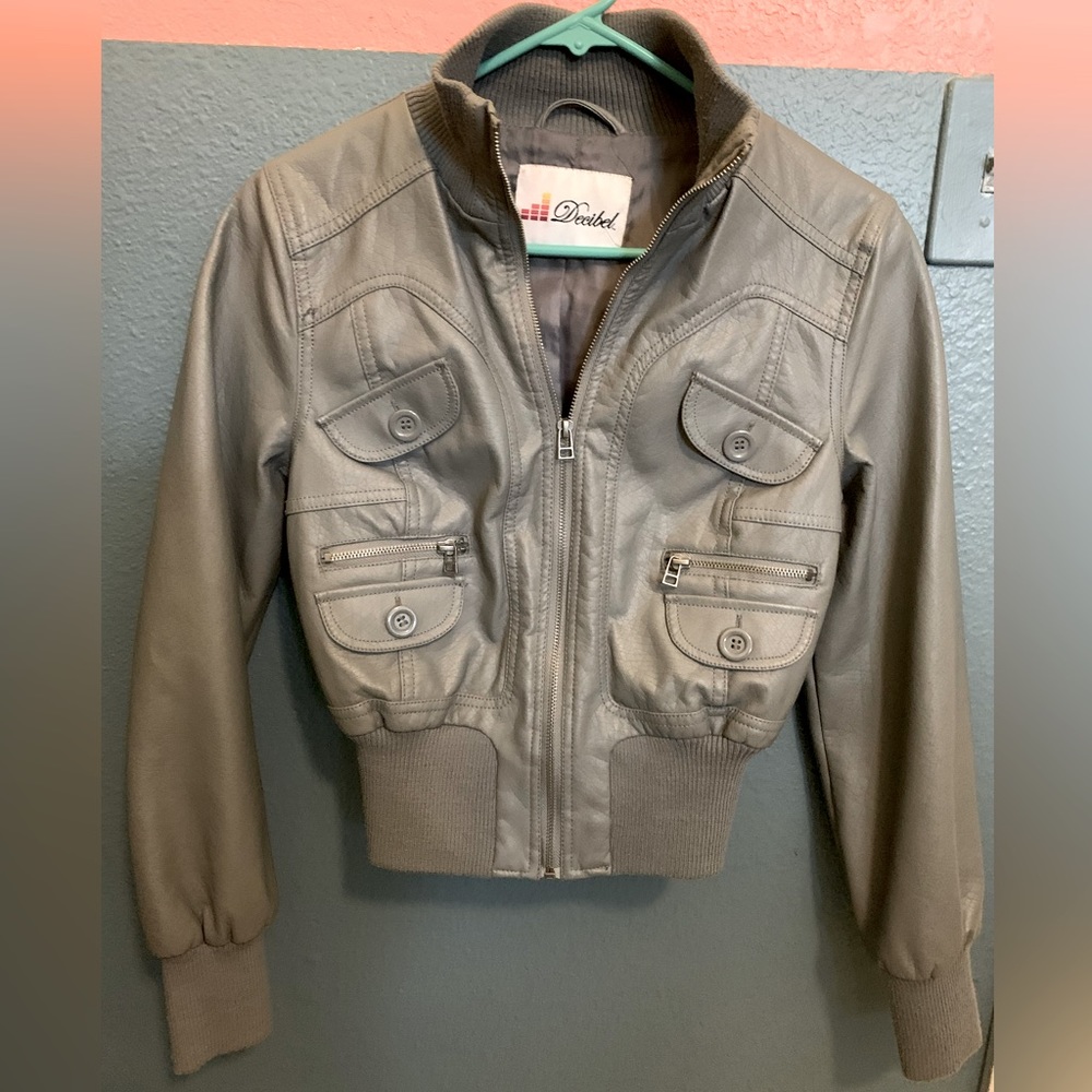 Decibel, Gray, size small, faux leather bomber jacket